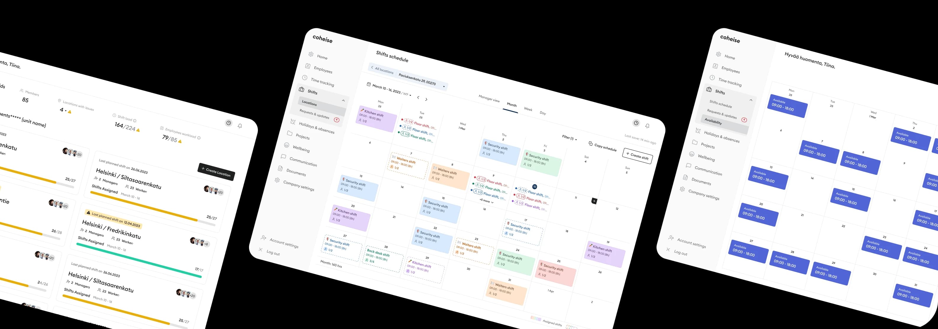 Coheise app — shifts schedule, locations overview and employee availability